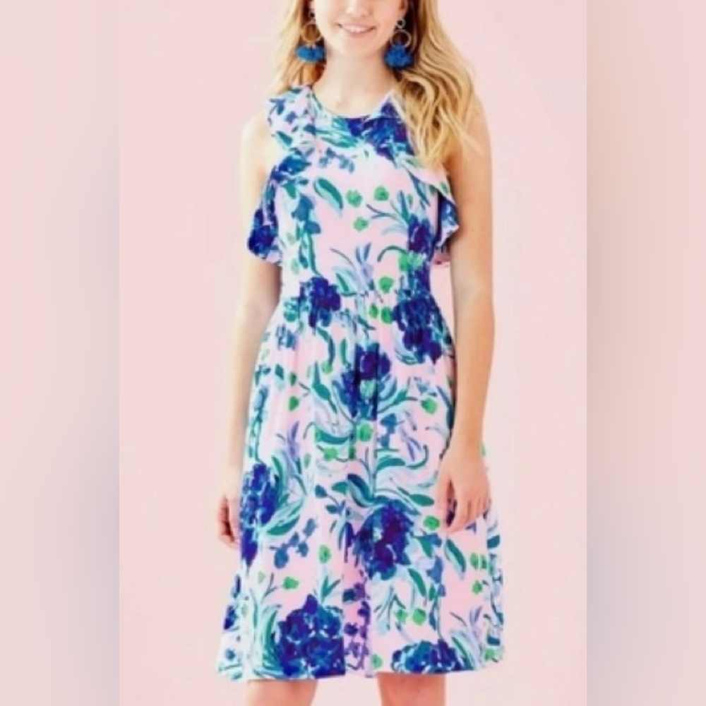 Lilly Pulitzer Pink Floral Cold-Shoulder Midi Dress